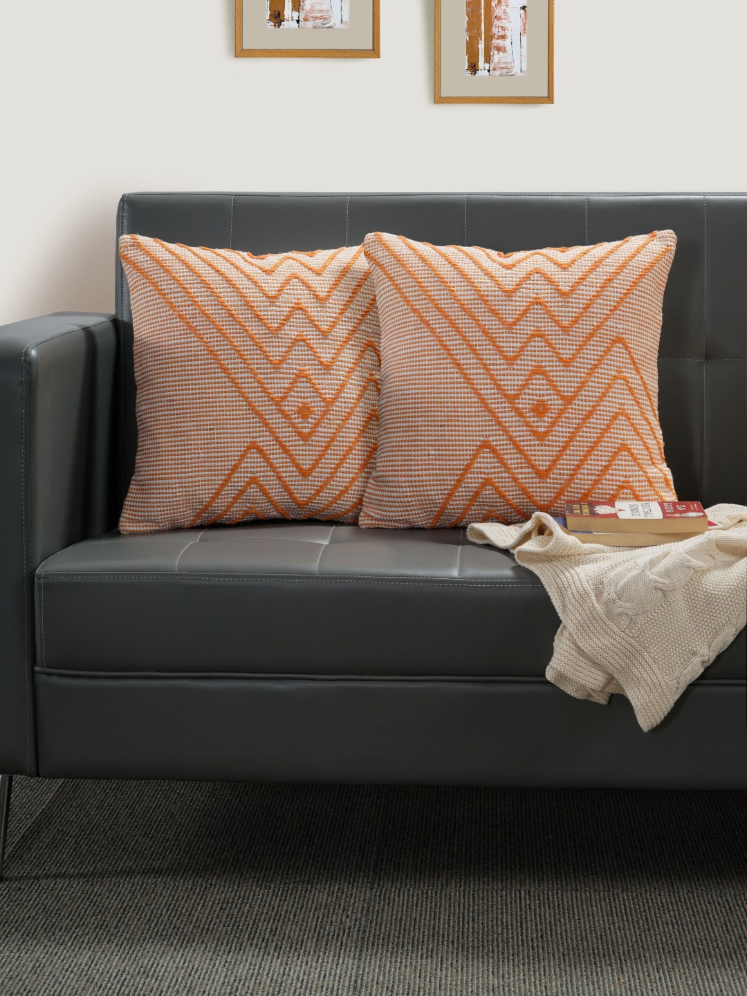 

Spun by Welspun Orange Geometric Printed Pure Cotton Square Cushion Cover