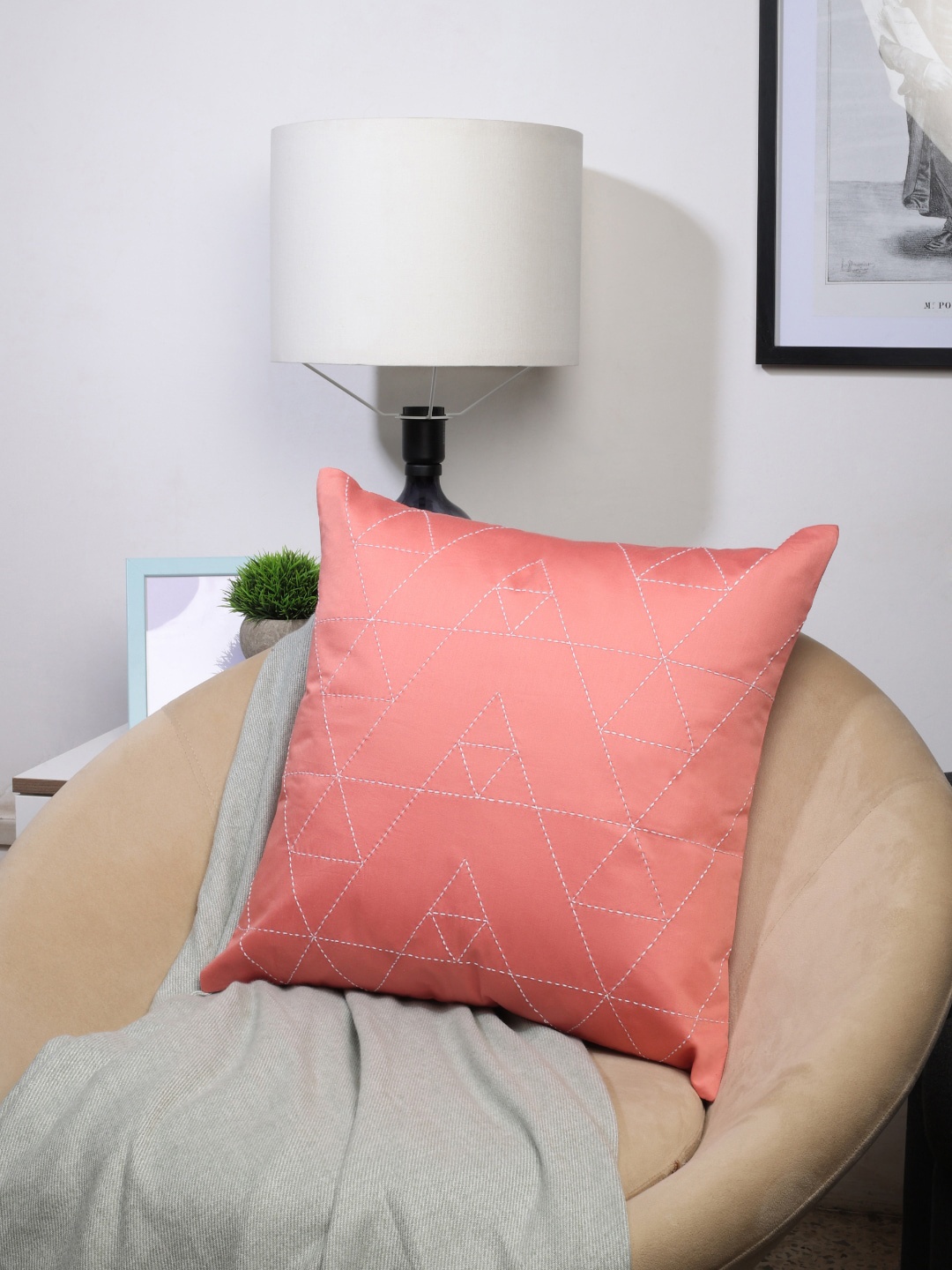 

Spun by Welspun Orange Geometric Printed Pure Cotton Square Cushion Cover