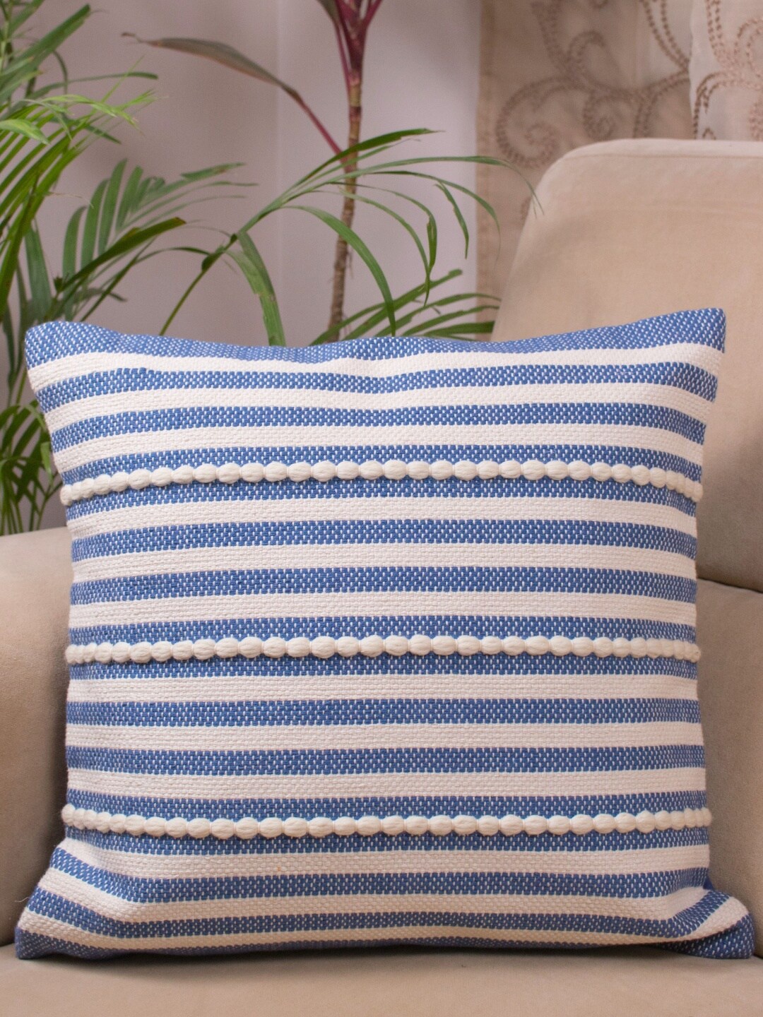 

Spun by Welspun Spun Blue & White Striped Cotton Square Cushion Covers