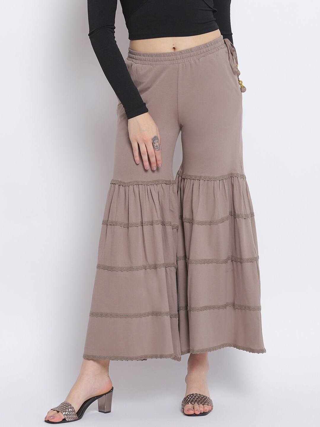 

Nayam By Lakshita Women Lace Up Flared Palazzos, Grey