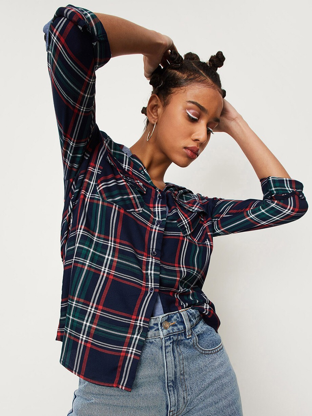 

max Tartan Checked Casual Shirt, Navy blue
