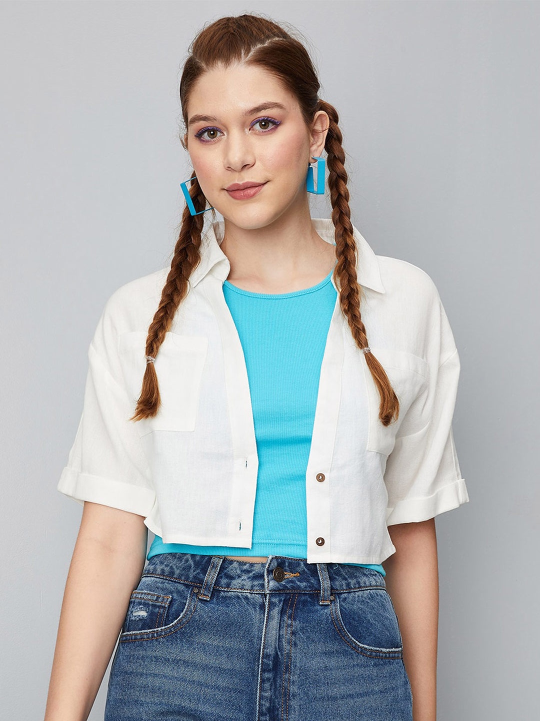 

max Spread Collar Pure Cotton Casual Crop Shirt, White