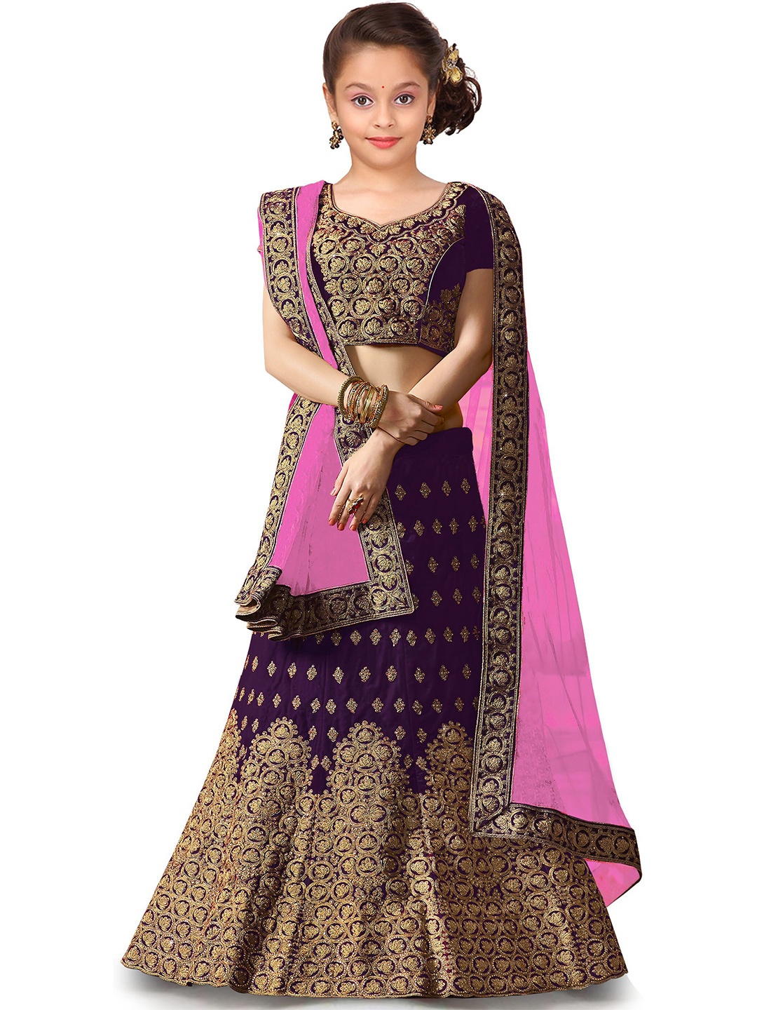 

BAESD Girls Embroidered Semi-Stitched Lehenga & Unstitched Blouse With Dupatta, Purple
