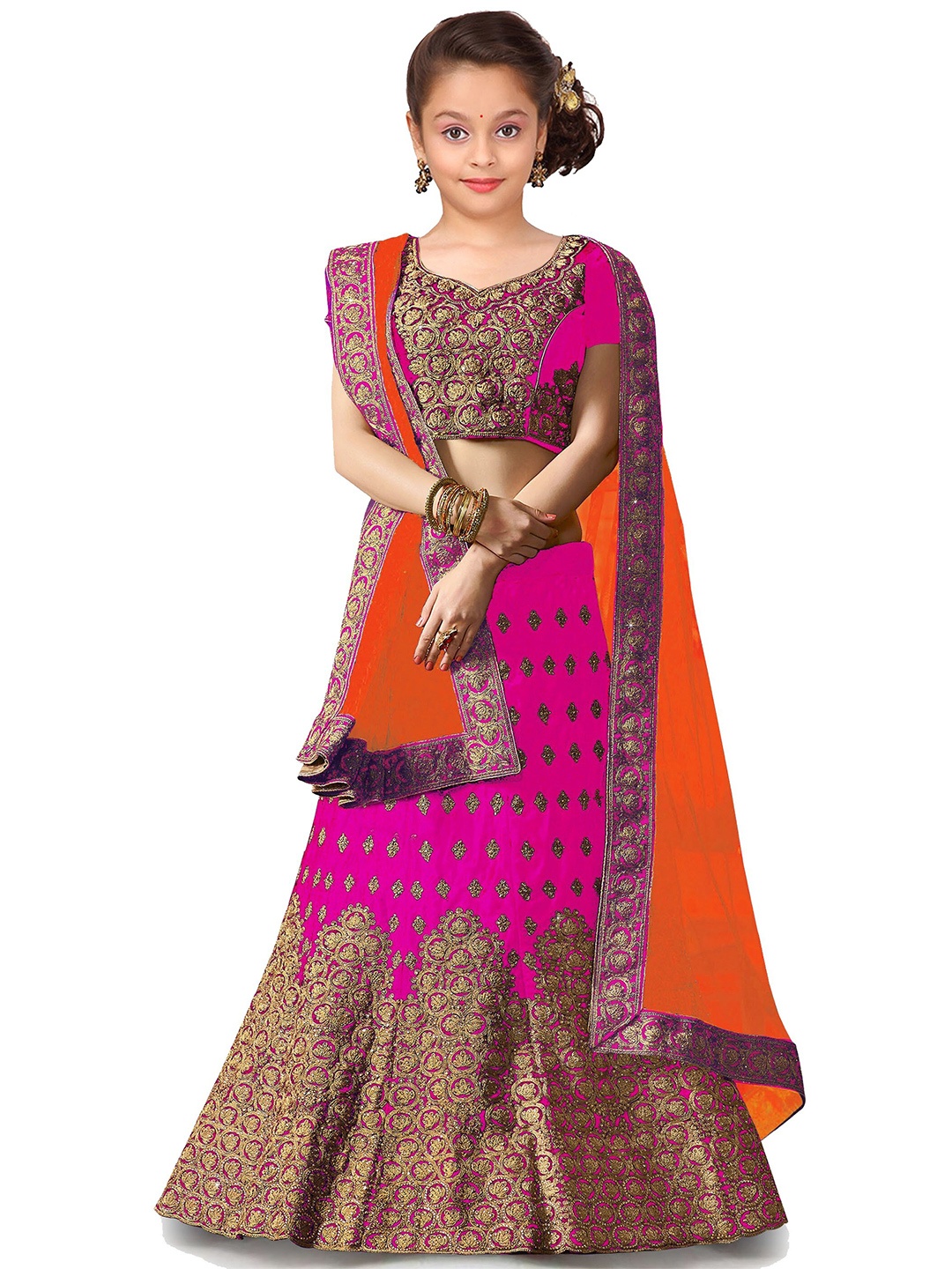 

BAESD Girls Embroidered Semi-Stitched Lehenga & Unstitched Blouse With Dupatta, Pink