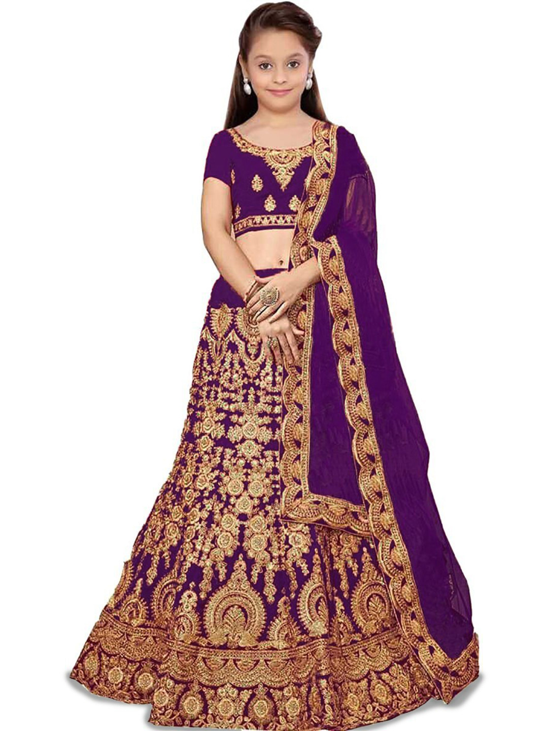 

BAESD Girls Embroidered Semi-Stitched Lehenga & Unstitched Blouse With Dupatta, Purple