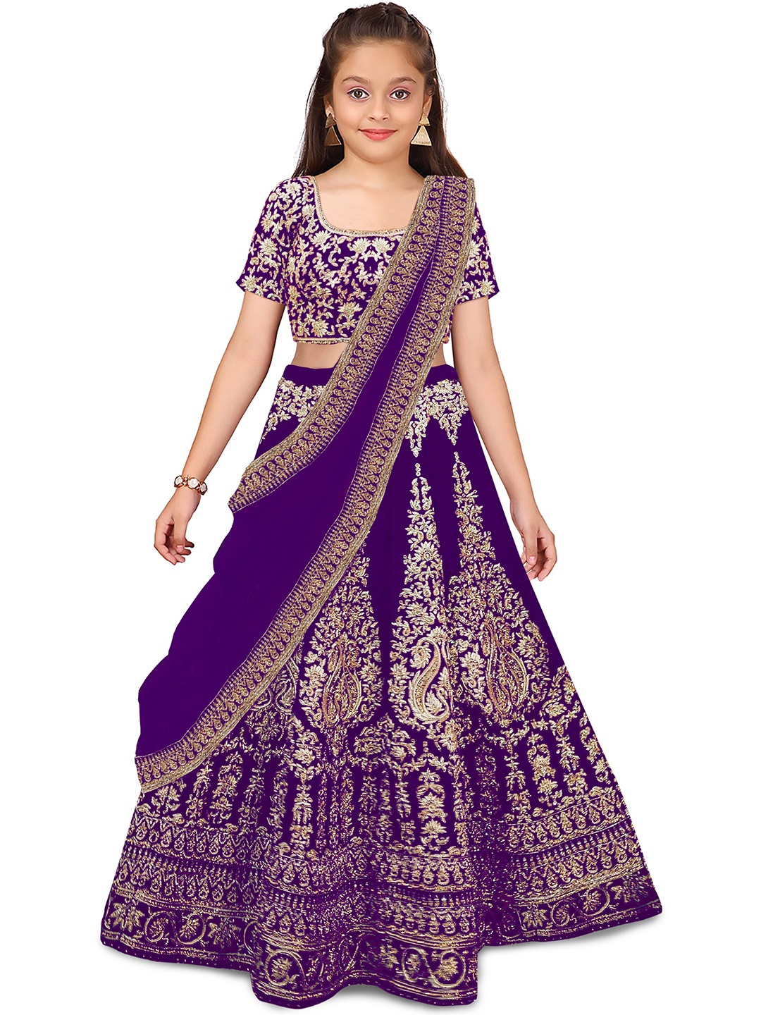 

BAESD Girls Embroidered Semi-Stitched Lehenga & Unstitched Blouse With Dupatta, Purple