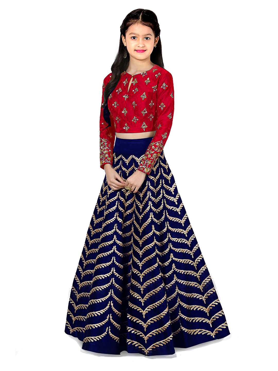 

BAESD Girls Embroidered Semi-Stitched Lehenga & Unstitched Blouse, Navy blue