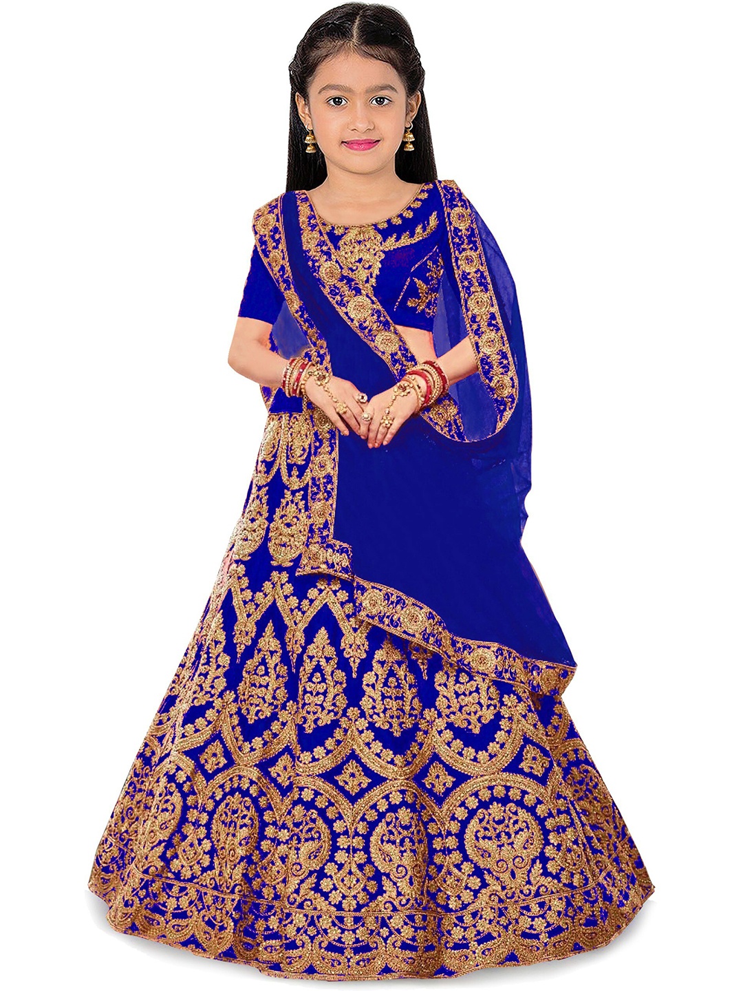 

BAESD Girls Embroidered Thread Work Semi-Stitched Lehenga & Unstitched Blouse With Dupatta, Blue