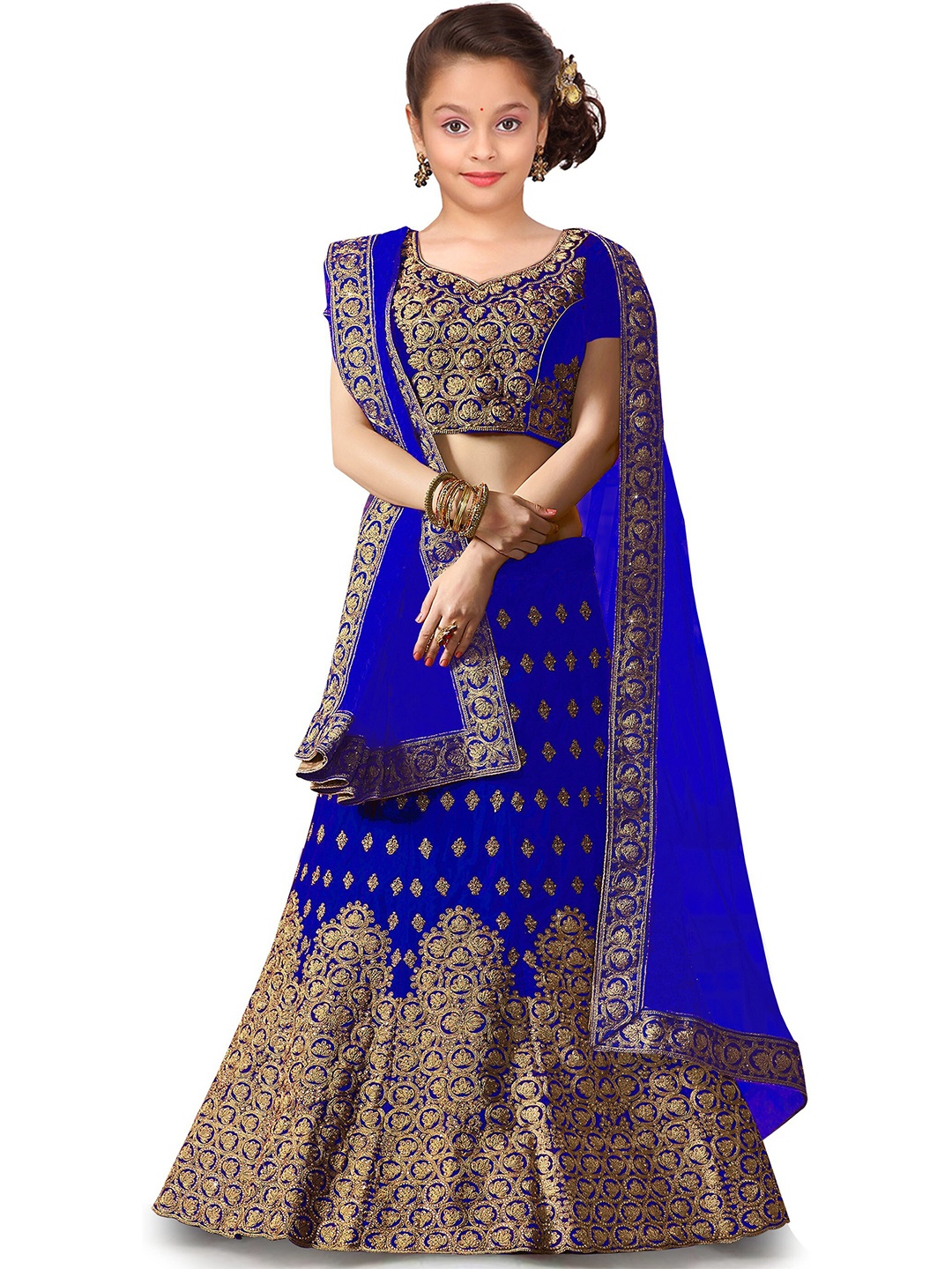 

BAESD Girls Embroidered Thread Work Semi-Stitched Lehenga & Unstitched Blouse With Dupatta, Blue