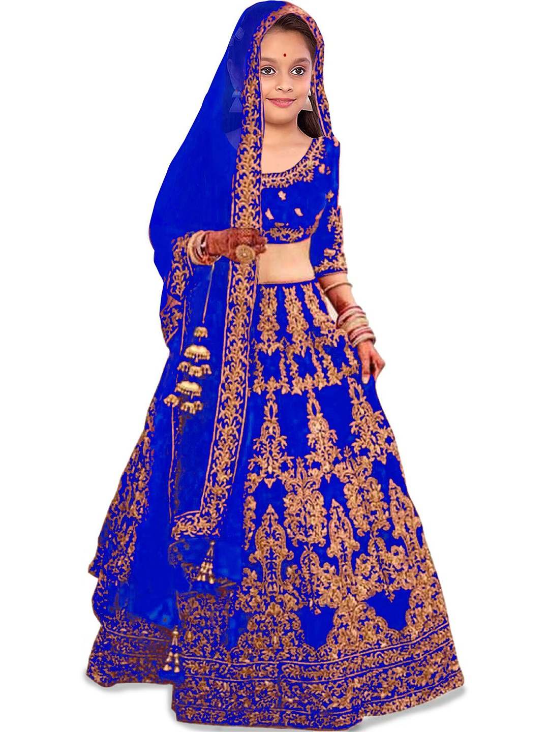 

BAESD Girl Embroidered Semi-Stitched Lehenga & Unstitched Blouse With Dupatta, Blue