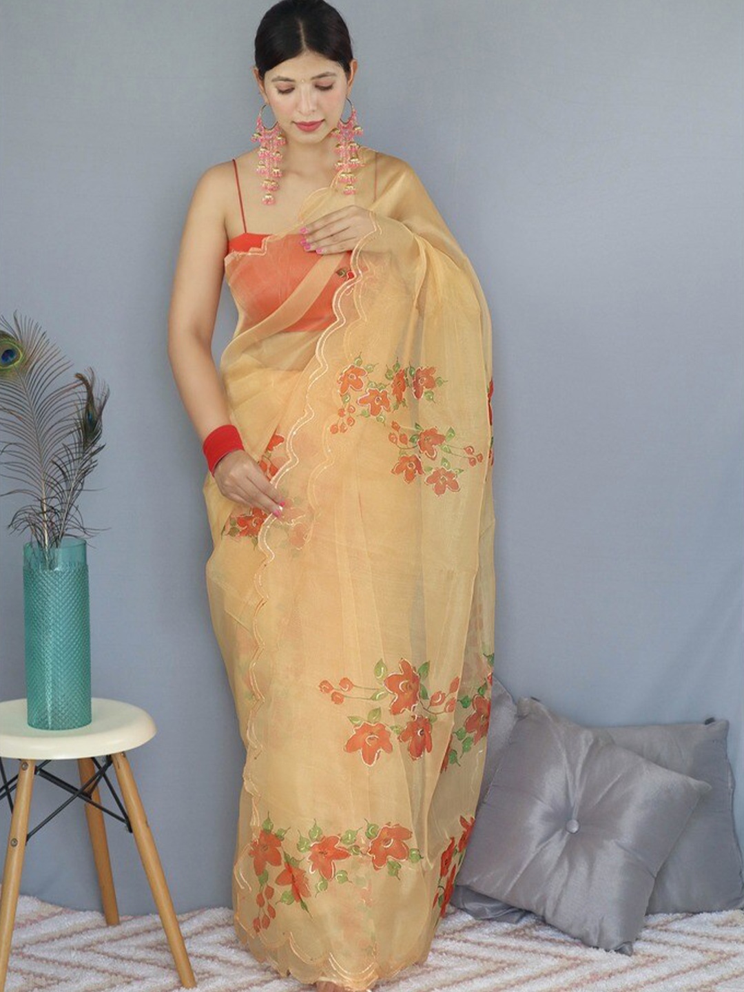 

Atulyam Tex World Floral Embroidered Organza Saree, Mustard