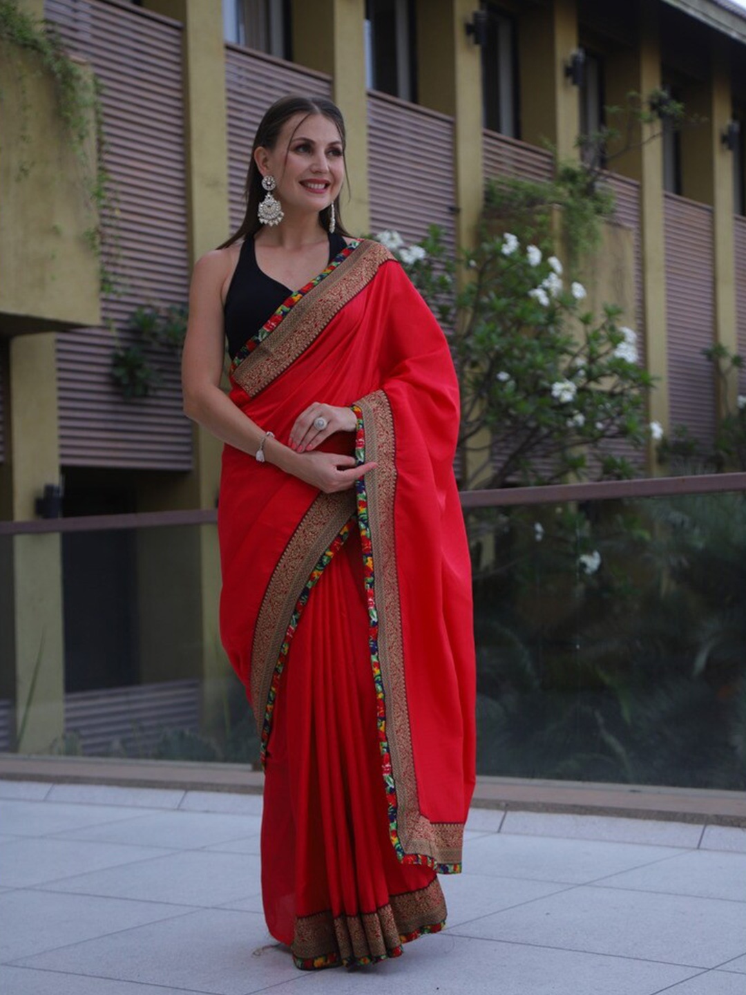 

Atulyam Tex World Zari Poly Georgette Saree, Red