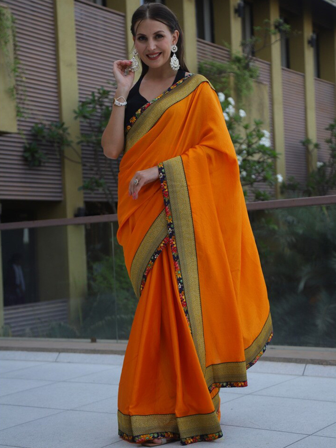 

Atulyam Tex World Poly Georgette Saree, Orange