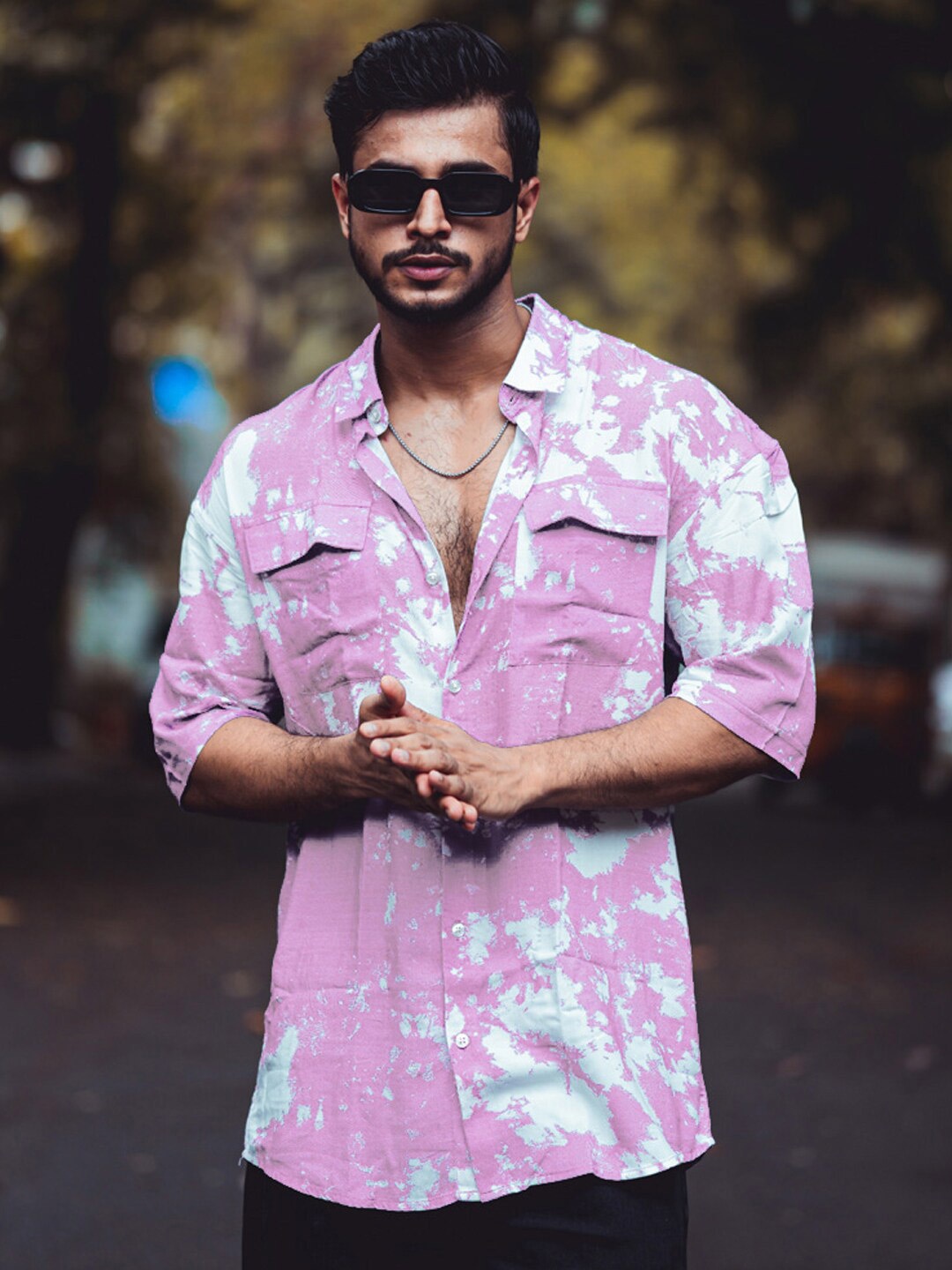

Powerlook India Slim Tie-Dye Oversize Drop Shoulder Boxy Shirt, Purple