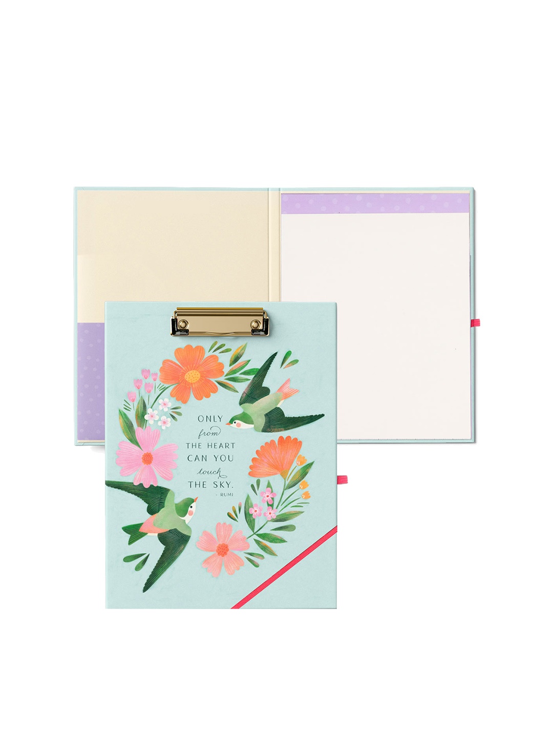 

happywagon Floral Wings Printed Clipfolio With Notepad, Green