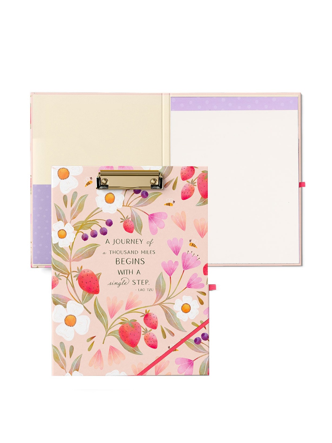 

happywagon Winged Garden Printed Clipfolio With Notepad, Pink