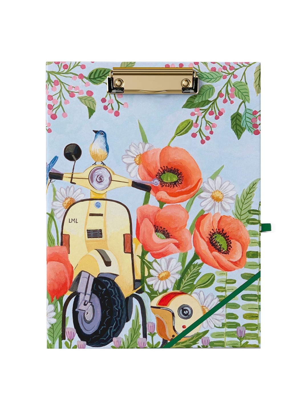 

happywagon Blossom Ride Printed Clipfolio With Notepad, Blue