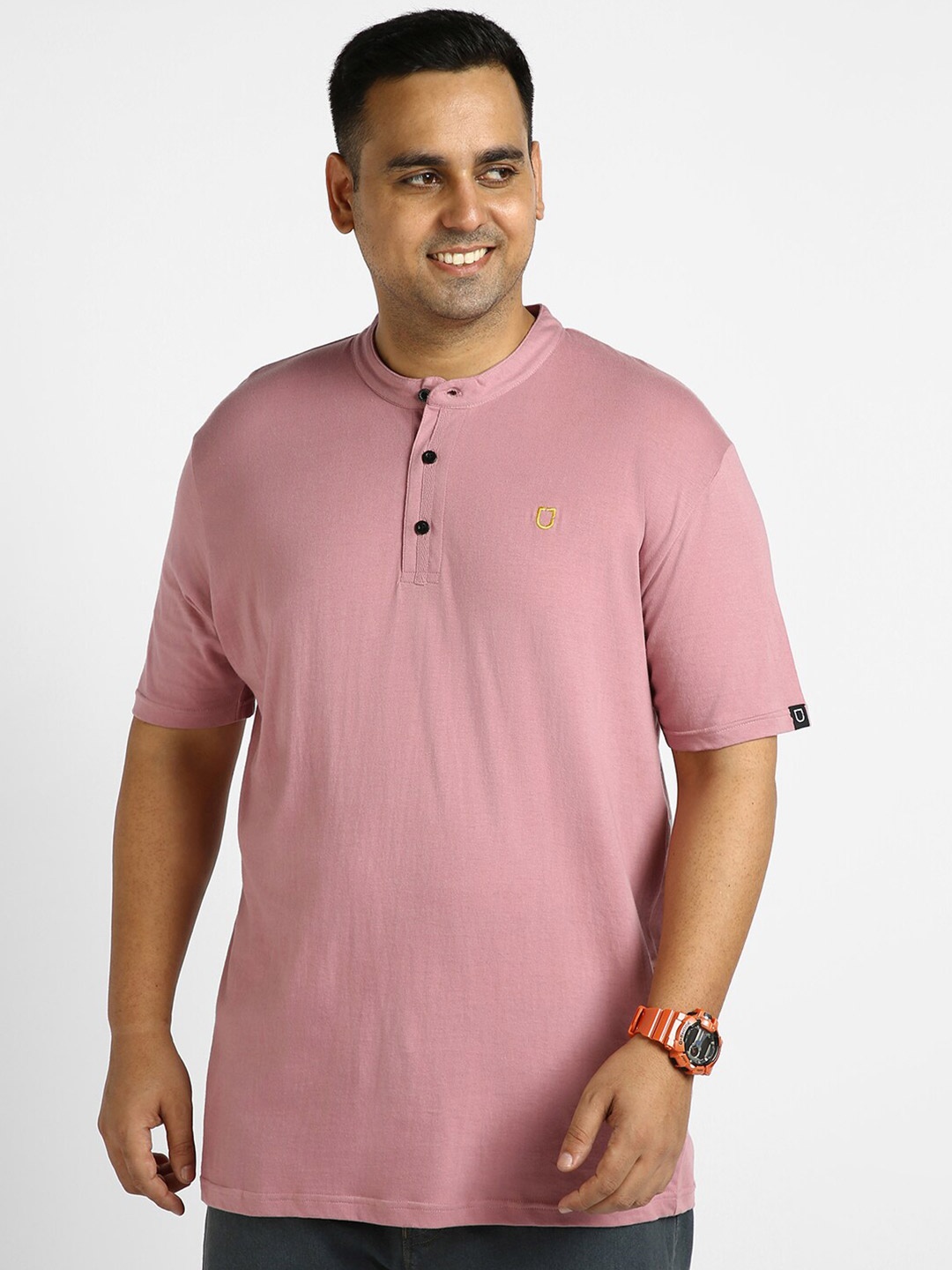 

Urbano Plus Henley Neck Pure Cotton T-Shirt, Mauve