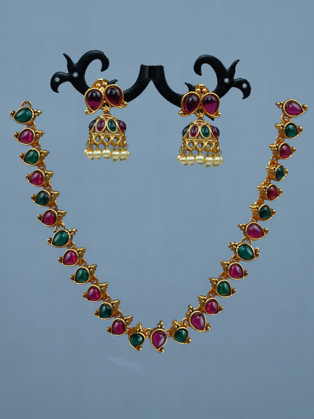 

Diksha collection Gold-Plated Stone-Studded JewellerySet