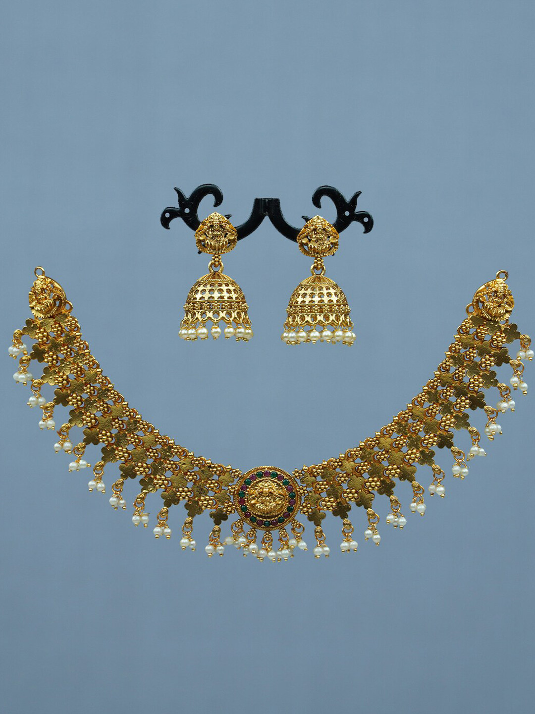 

Diksha collection Gold-Plated Stone-Studded JewellerySet