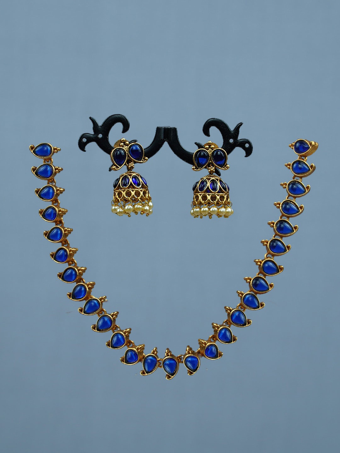 

Diksha collection Gold-Plated Stone-Studded JewellerySet