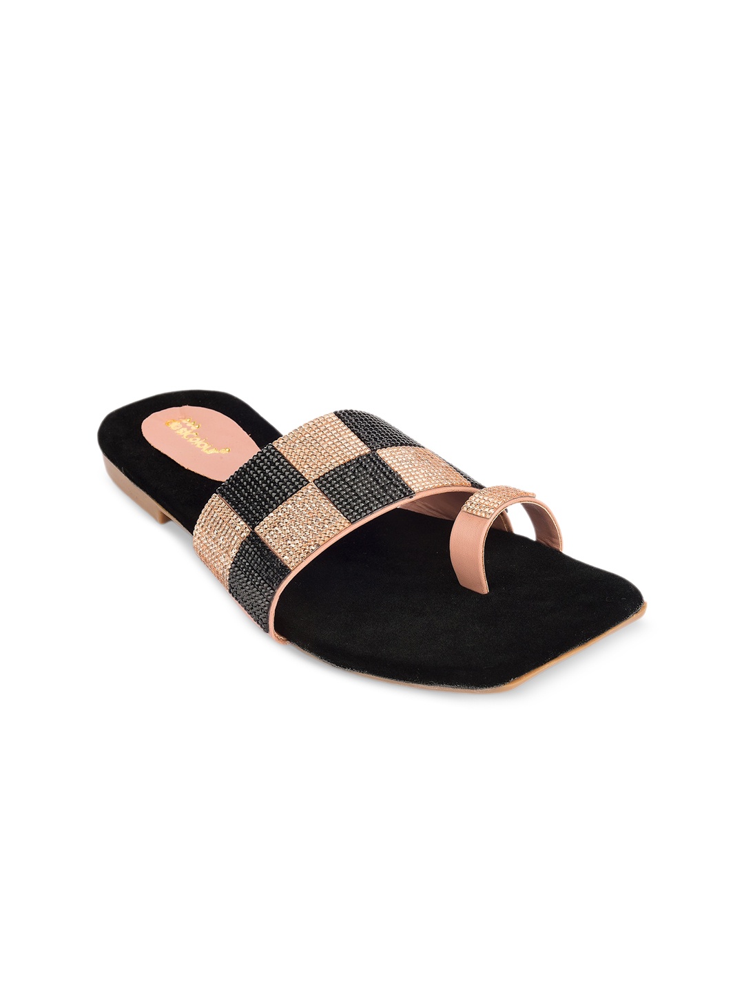 

DESI COLOUR Embellished Ethnic One Toe Flats, Rose gold