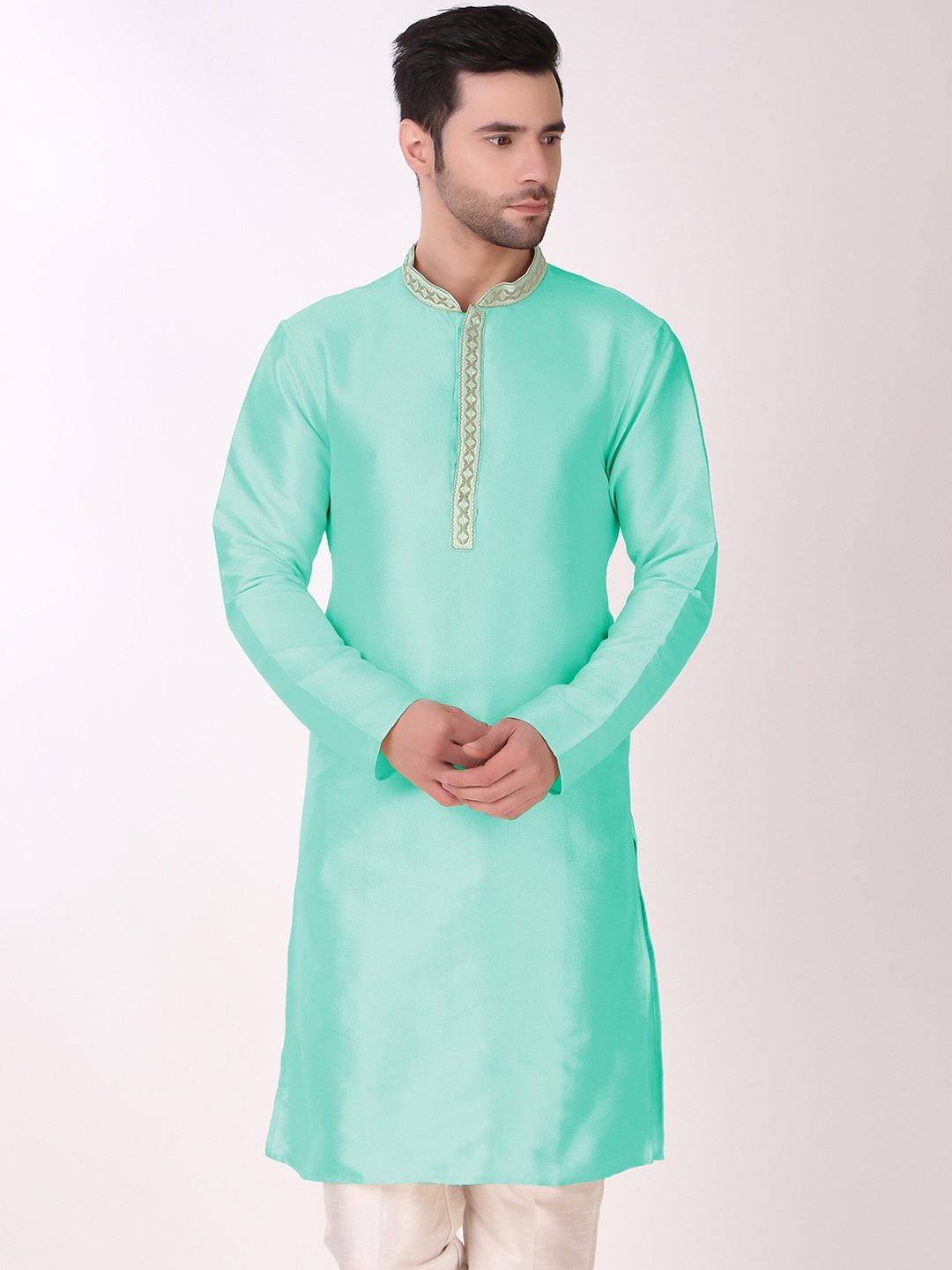 

Koshin Ethnic Motifs Embroidered Straight Kurta With Pyjamas, Blue