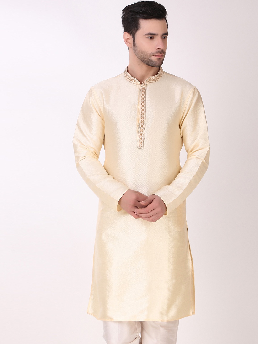 

Koshin Men Ethnic Motifs Thread Work Kurta With Pyjamas, Cream