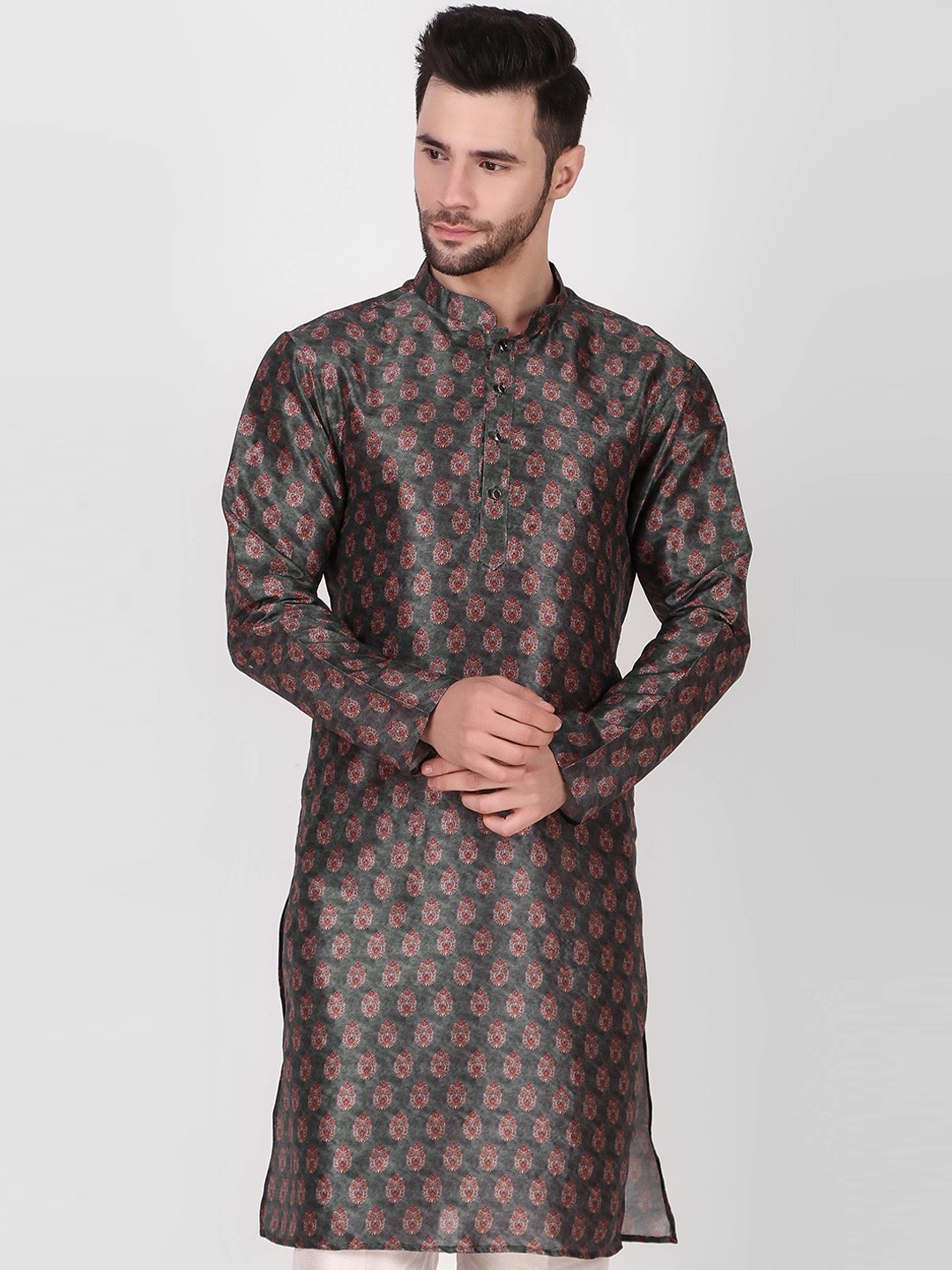 

Koshin Ethnic Motifs Printed Regular Kurta With Pyjamas, Grey
