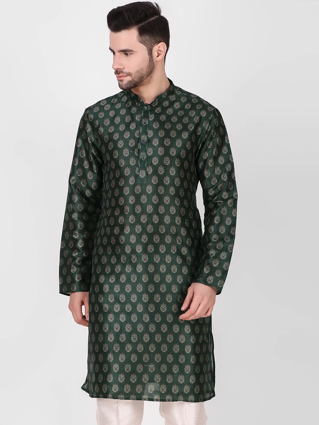 

Koshin Ethnic Motifs Printed Straight Kurta With Pyjamas, Green