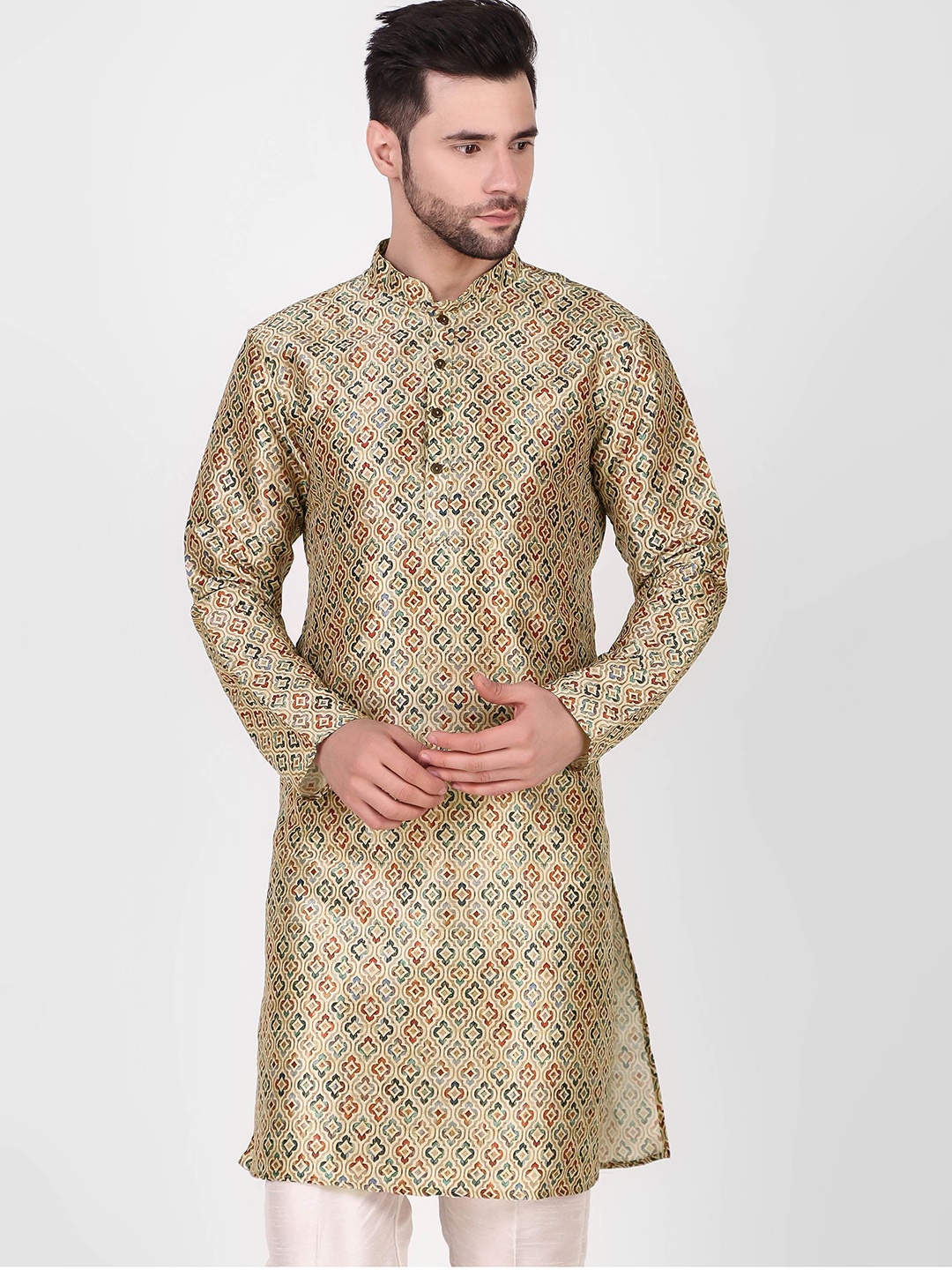 

Koshin Beige Ethnic Motifs Printed Regular Kurta With Pyjamas