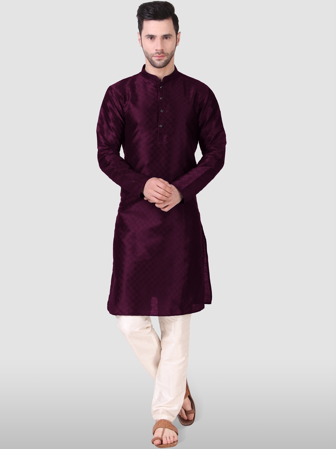 Koshin Checked Regular Straight Kurta With Pyjamas, Purple