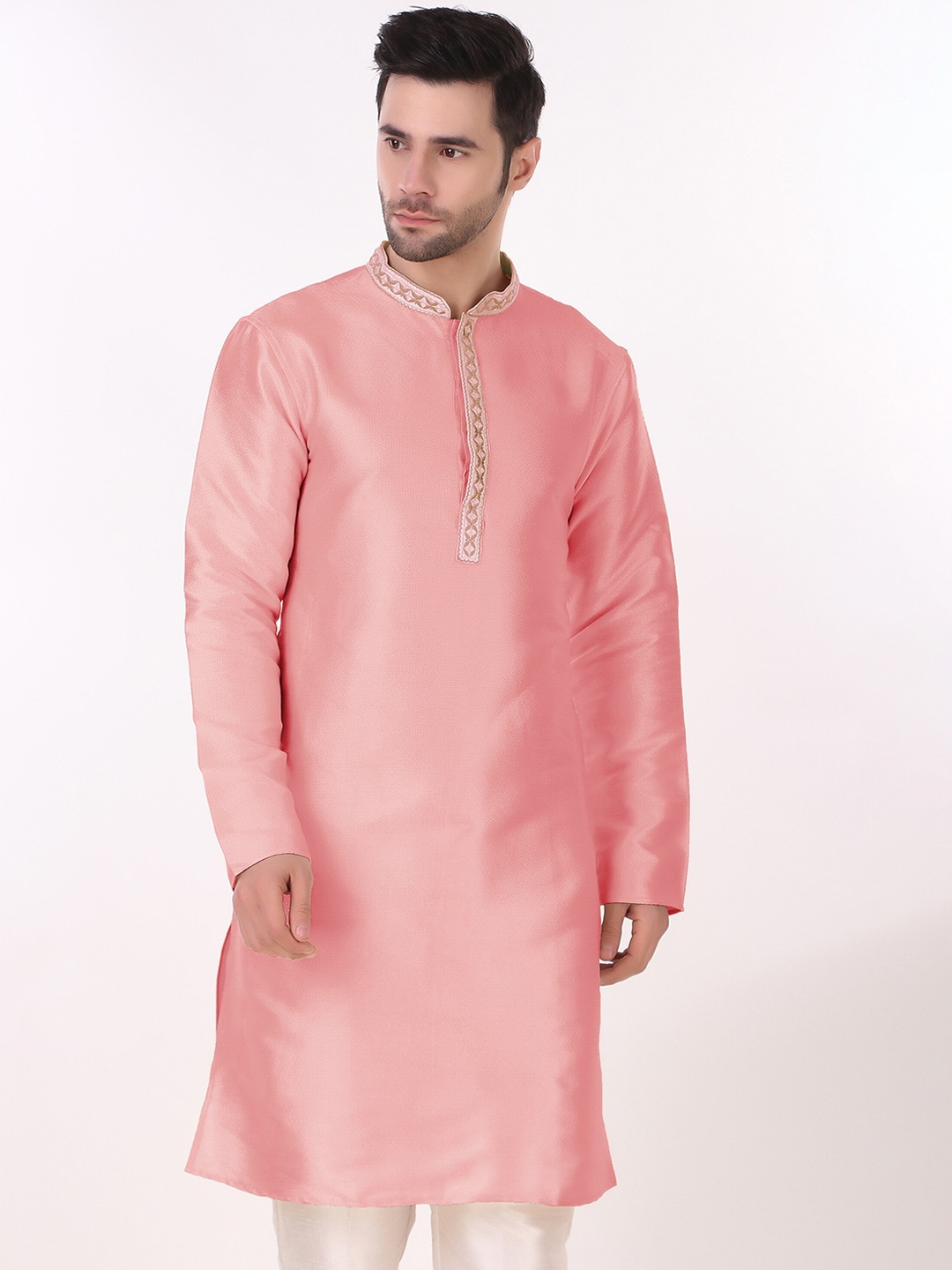 

Koshin Woven Design Thread Work Straight Kurta With Pyjamas, Pink