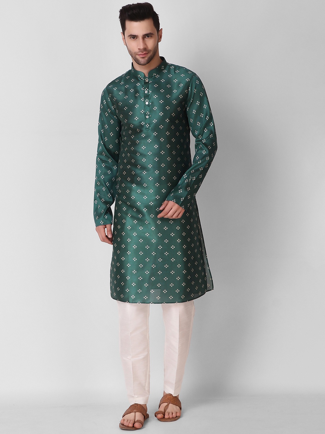 

Koshin Teal Green Ethnic Motifs Printed Kurta with Pyjamas