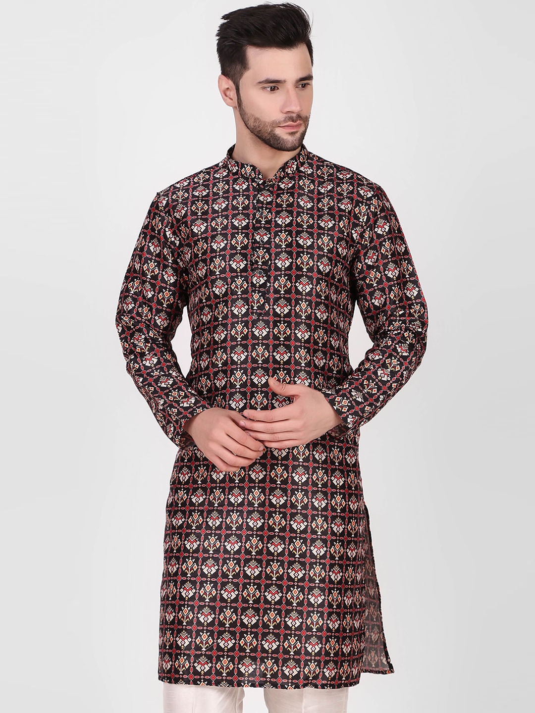 Koshin Ethnic Motifs Printed Straight Kurta With Pyjamas, Black