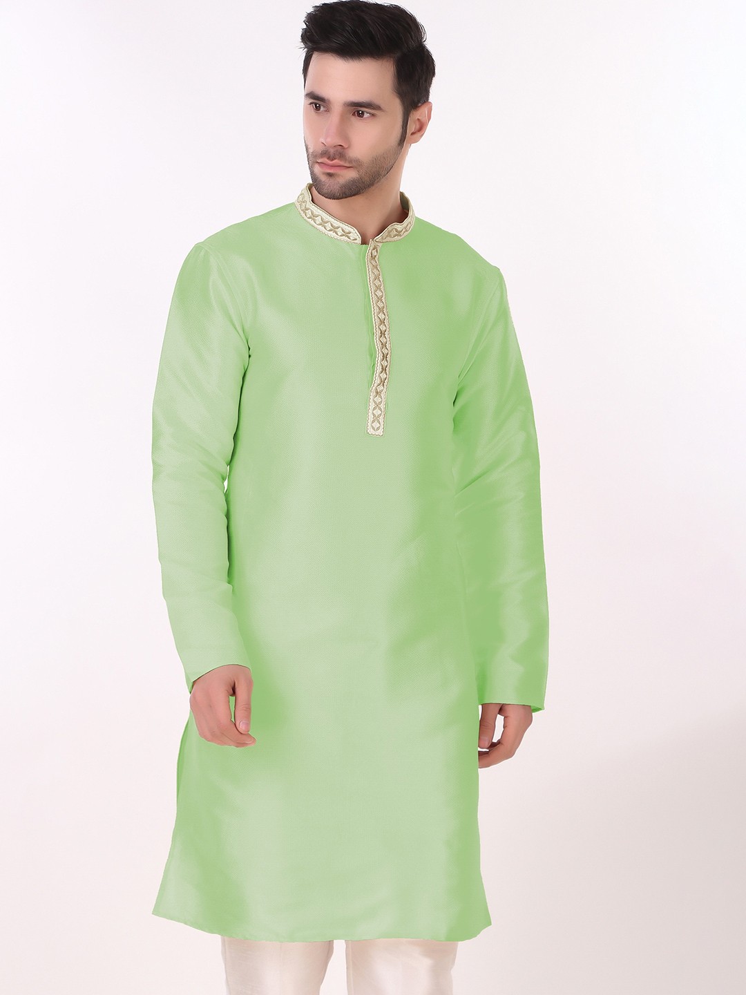 

Koshin Mandarin Collar Kurta With Pyjamas, Green