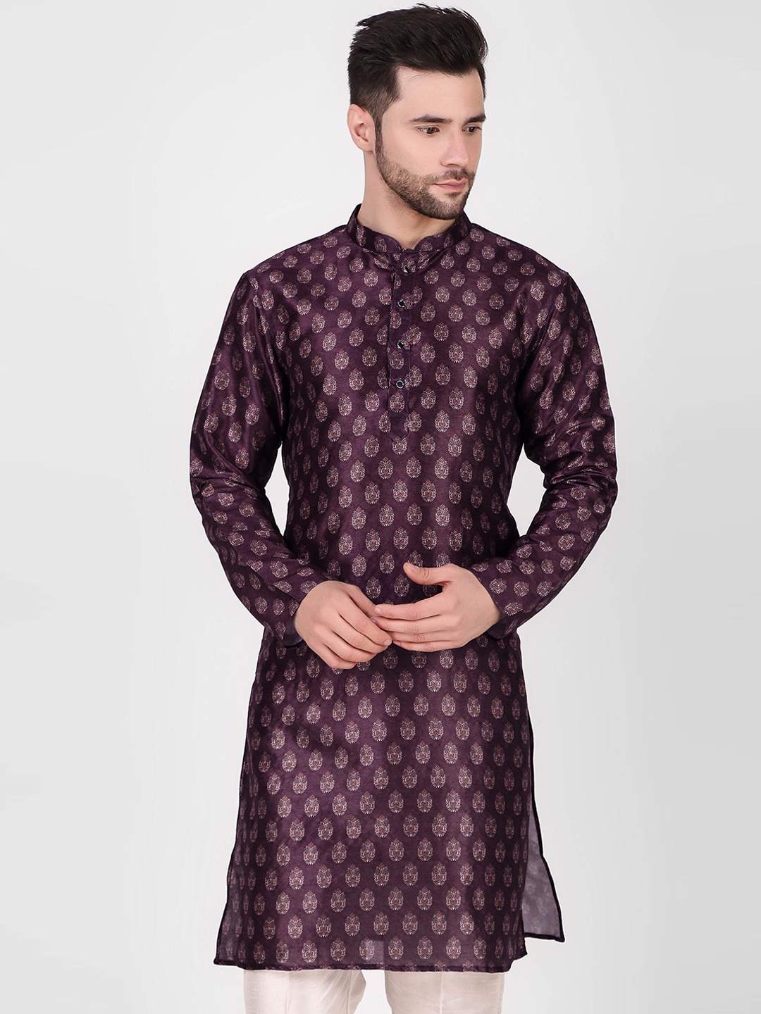 Koshin Ethnic Motifs Woven Design Regular Kurta with Pyjamas, Purple
