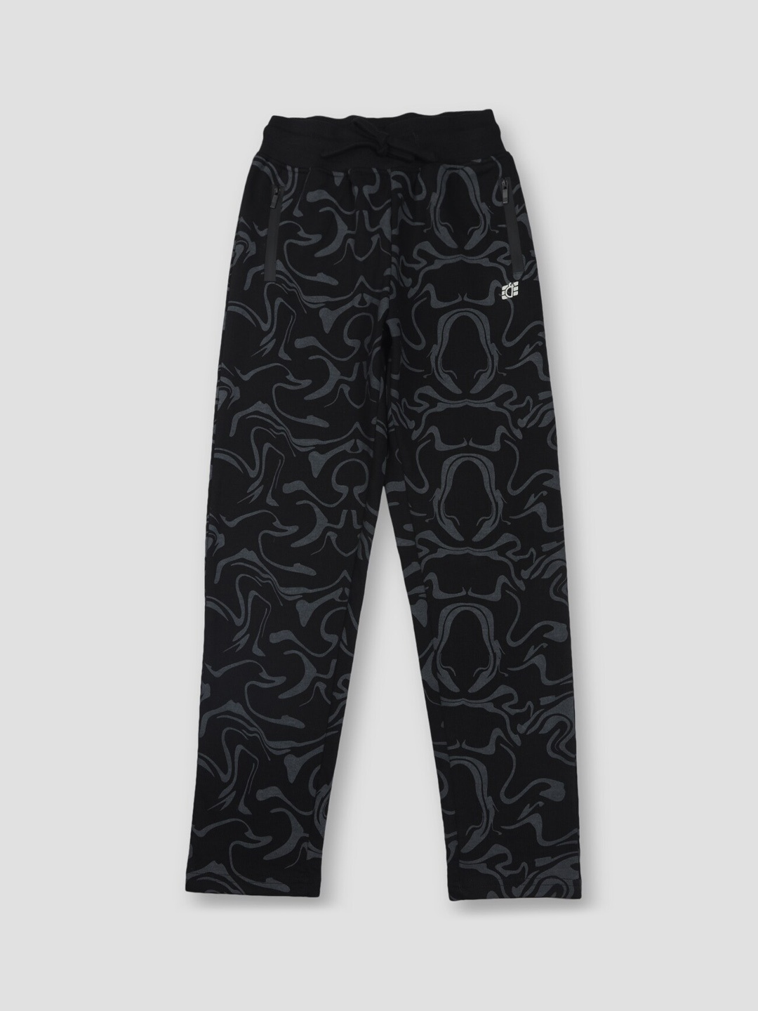

Gini and Jony Boys Abstract Printed Cotton Track Pants, Black