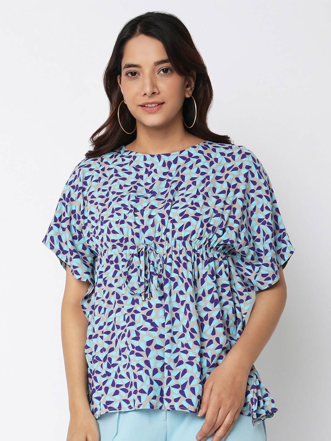 

NOT SO PINK Floral Printed Cotton Kaftan Top, Grey