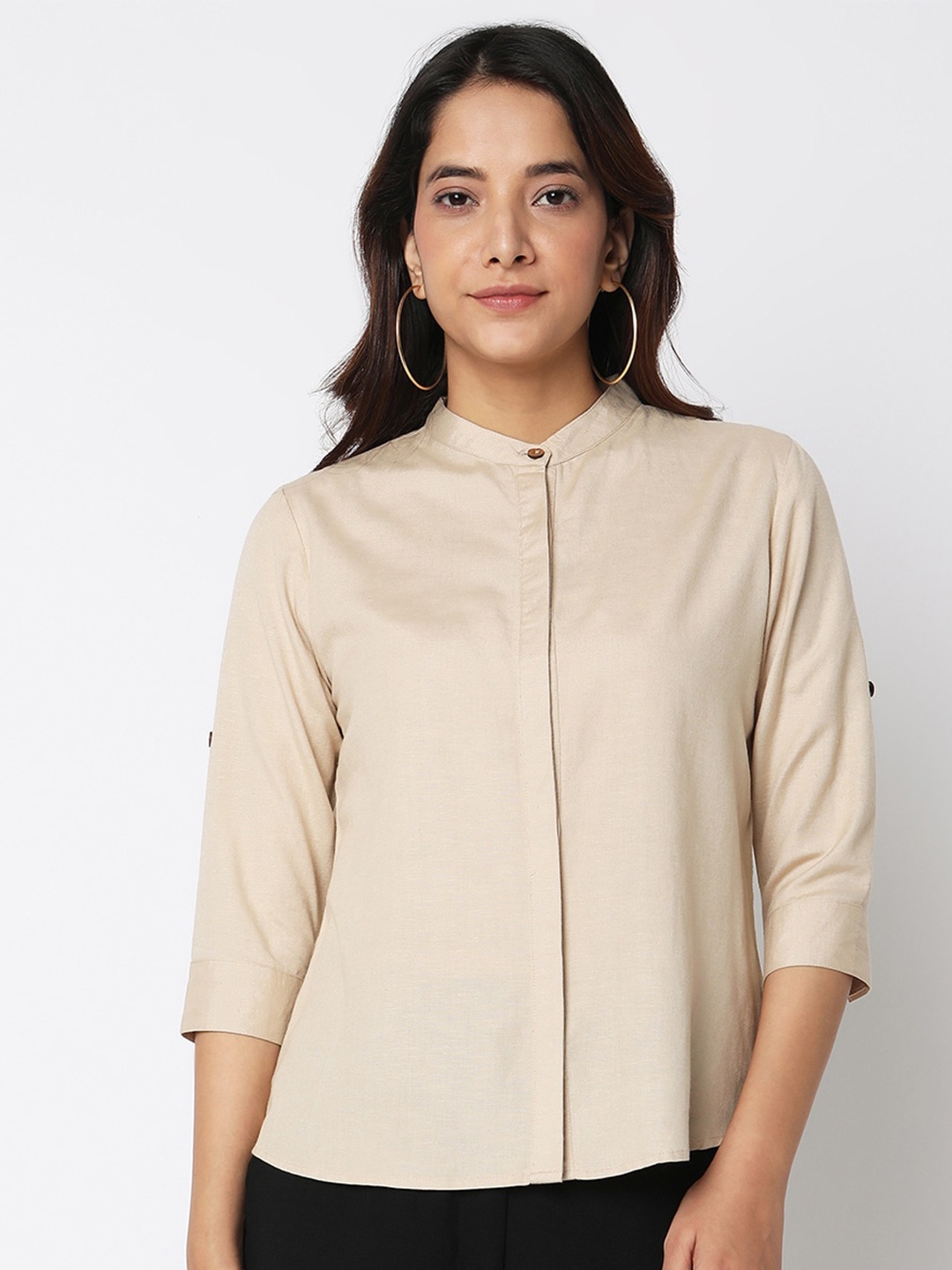

NOT SO PINK Comfort Fit Band Collar Cotton Casual Shirt, Off white