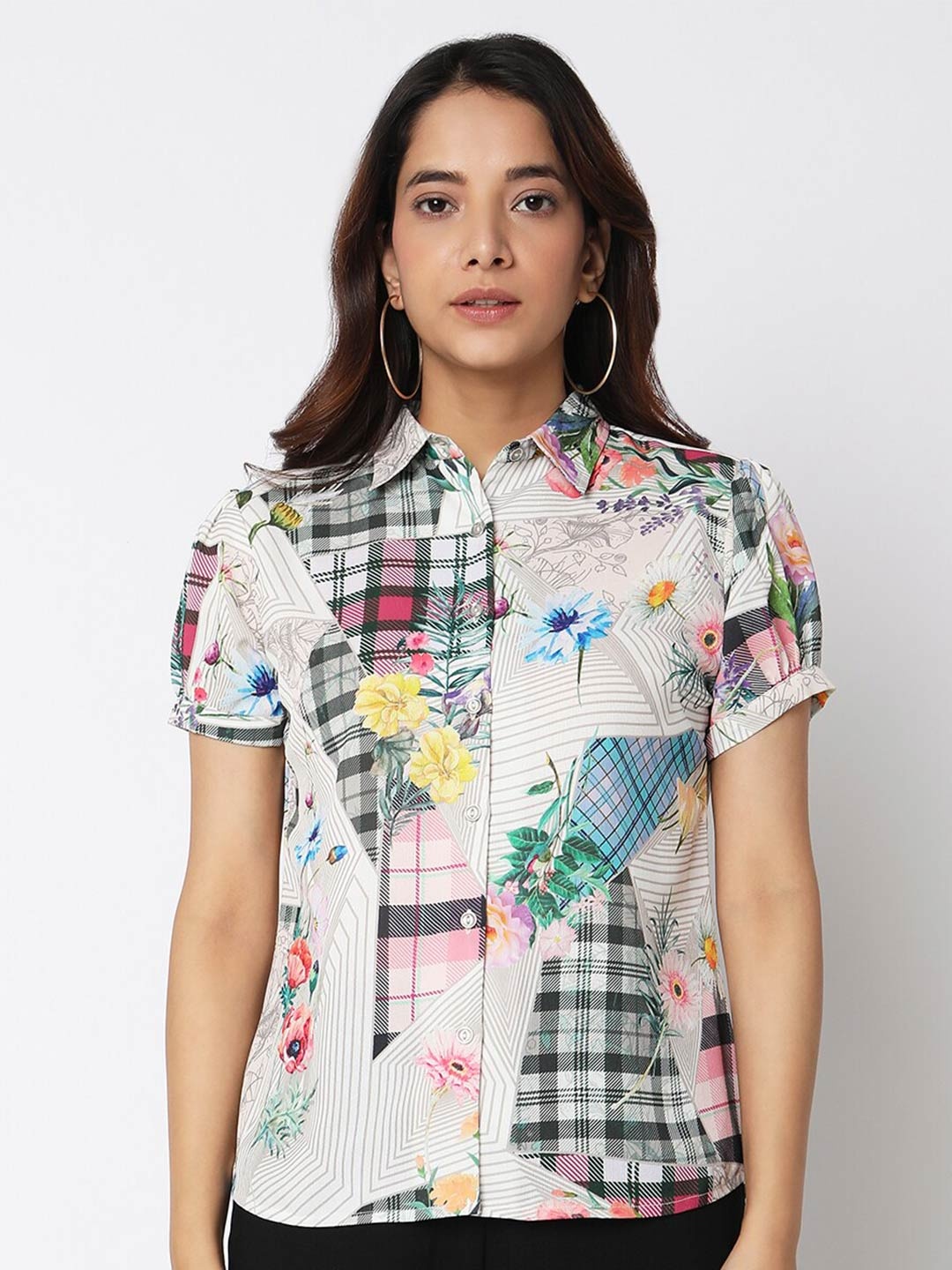 

NOT SO PINK Comfort Fit Floral & Geometric Printed Casual Shirt, Beige