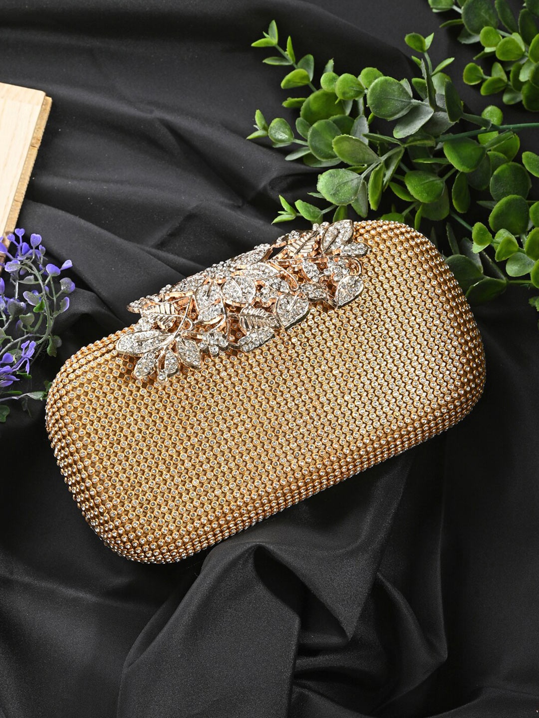 

Toobacraft Embellished Box Clutch, Gold