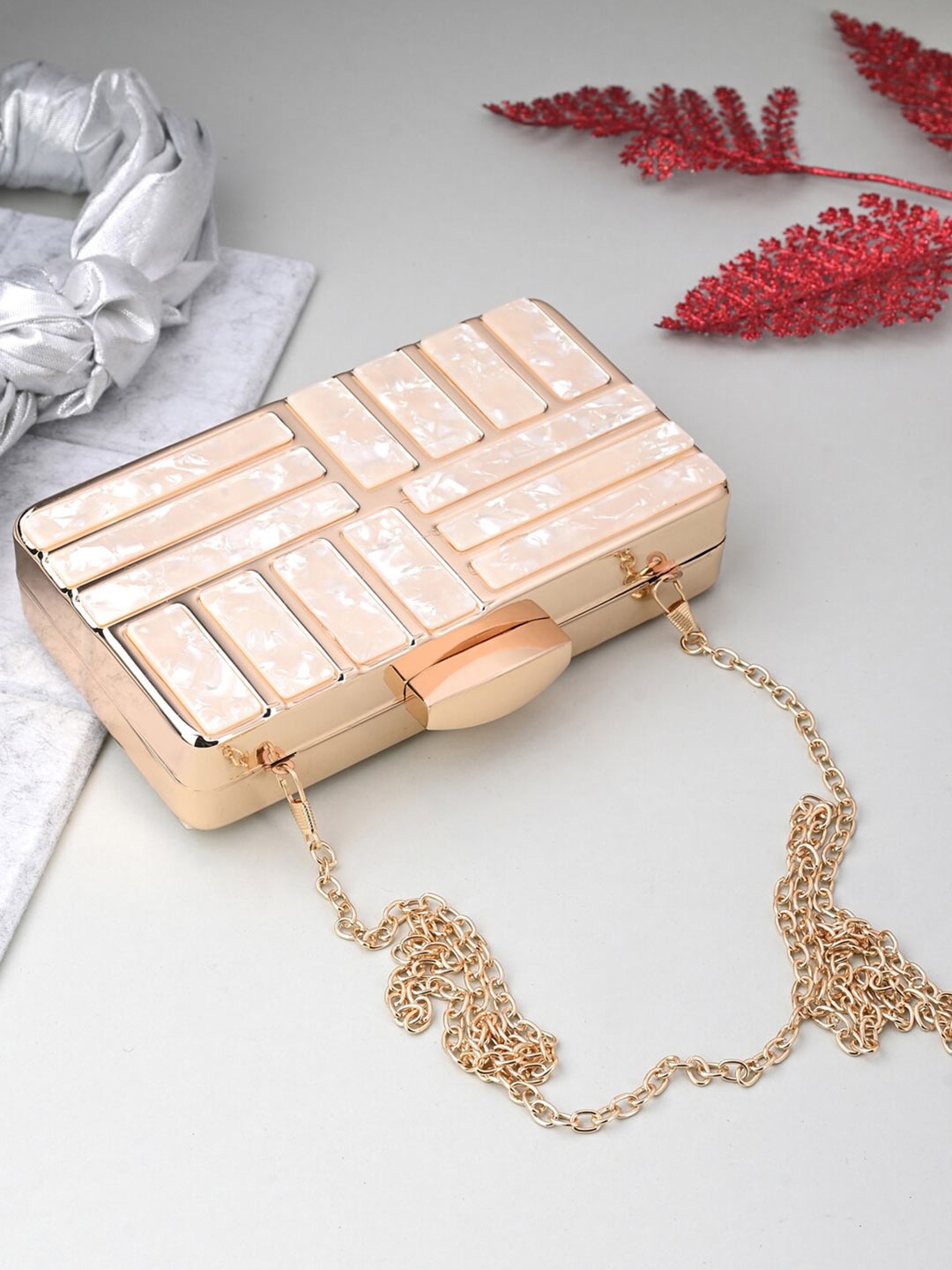 

Toobacraft Embellished Box Clutch, Gold