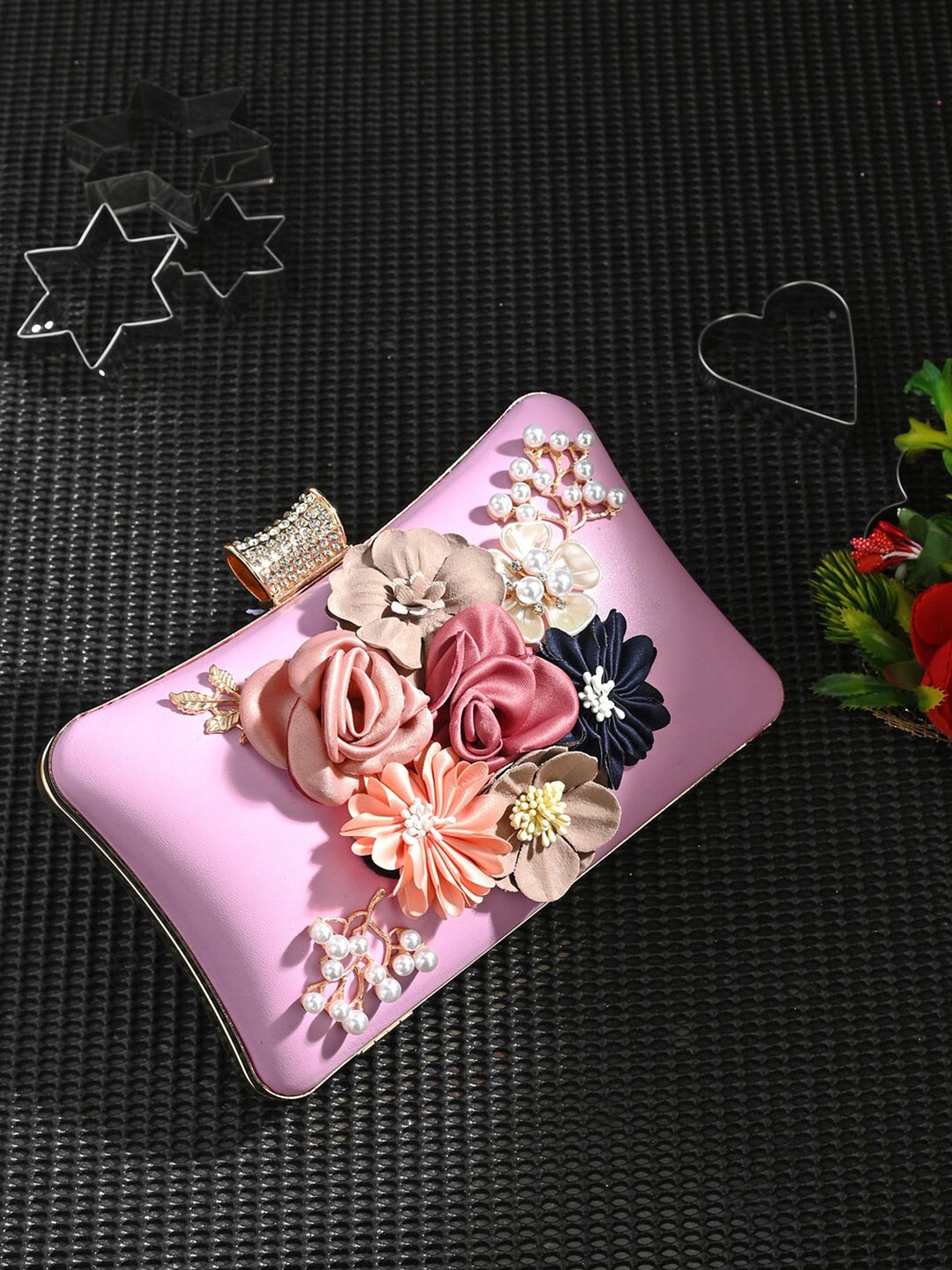 

Toobacraft Floral Embellished Box Clutch, Pink