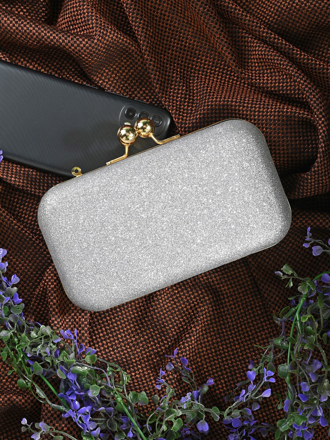 

Toobacraft Embellished Box Clutch, Silver