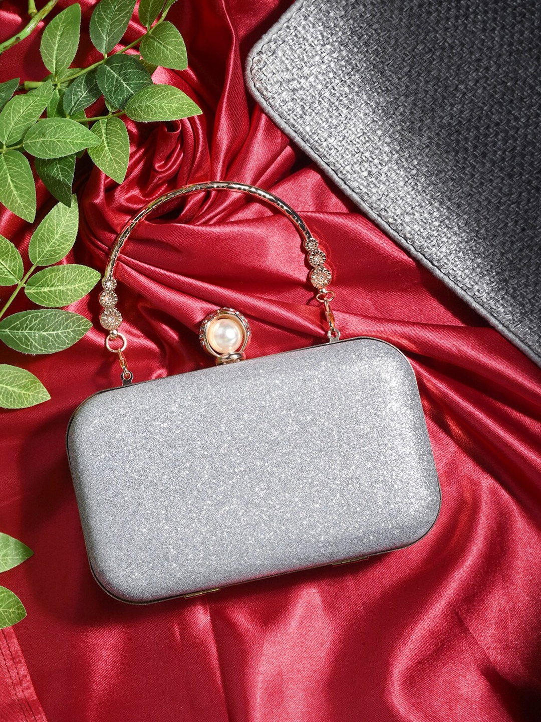 

Toobacraft Embellished Box Clutch, Silver