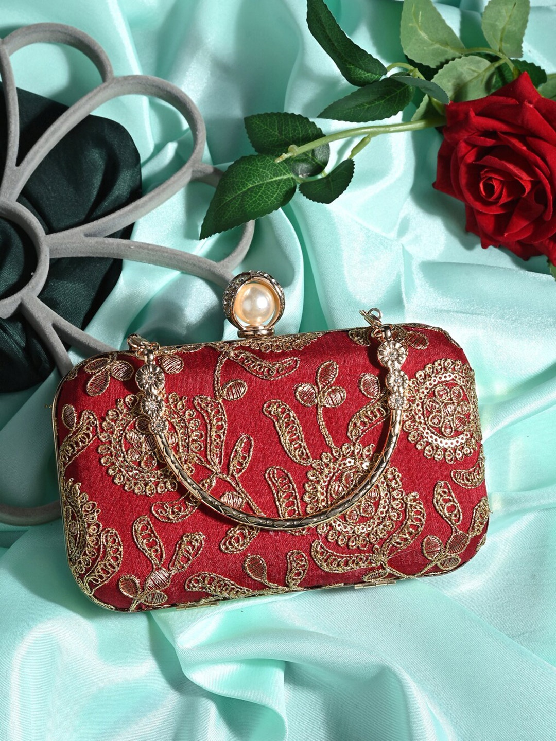 

Toobacraft Embellished Box Clutch, Red