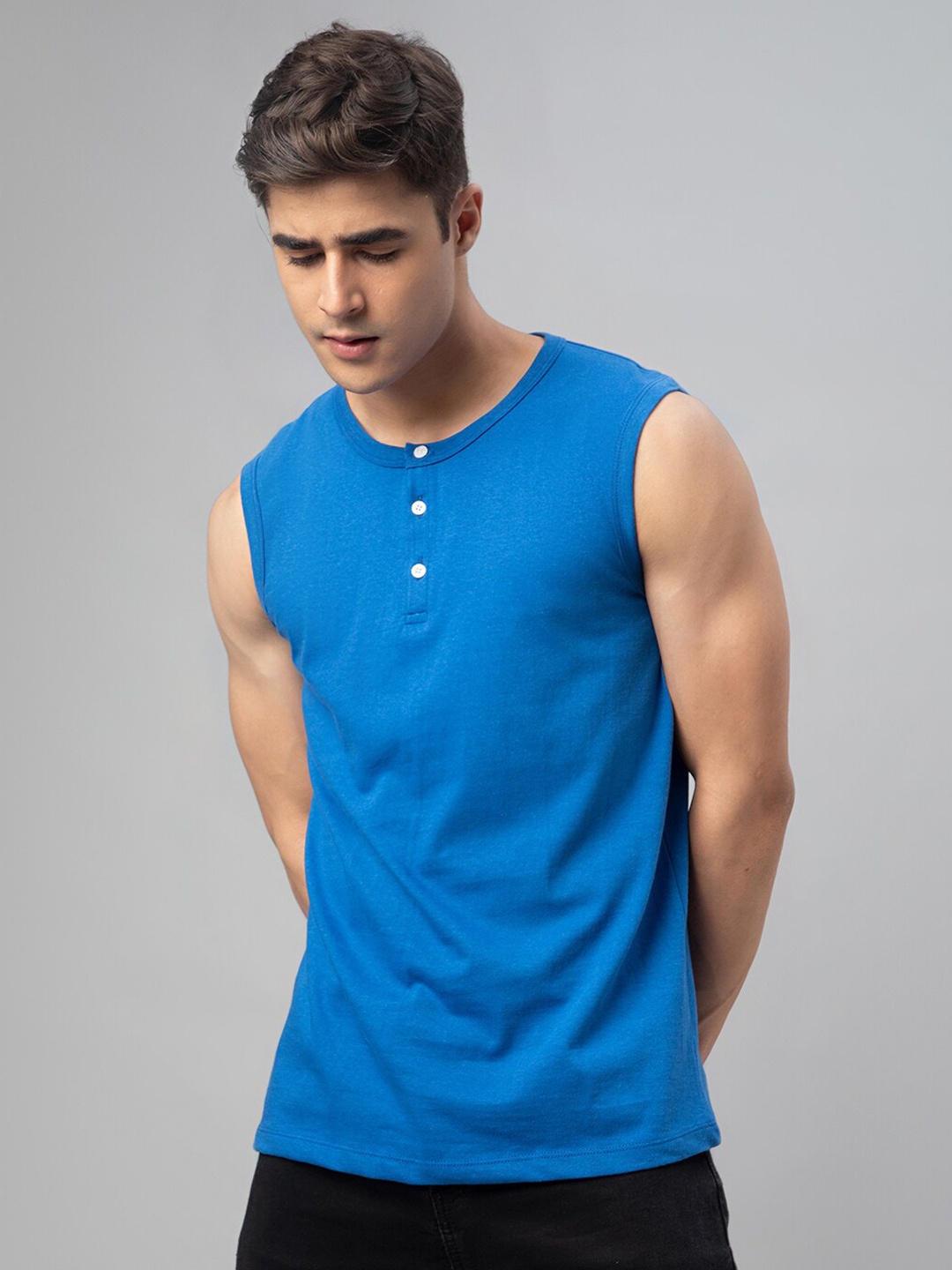 

FTX Henley Neck Sleeveless T-shirt, Blue