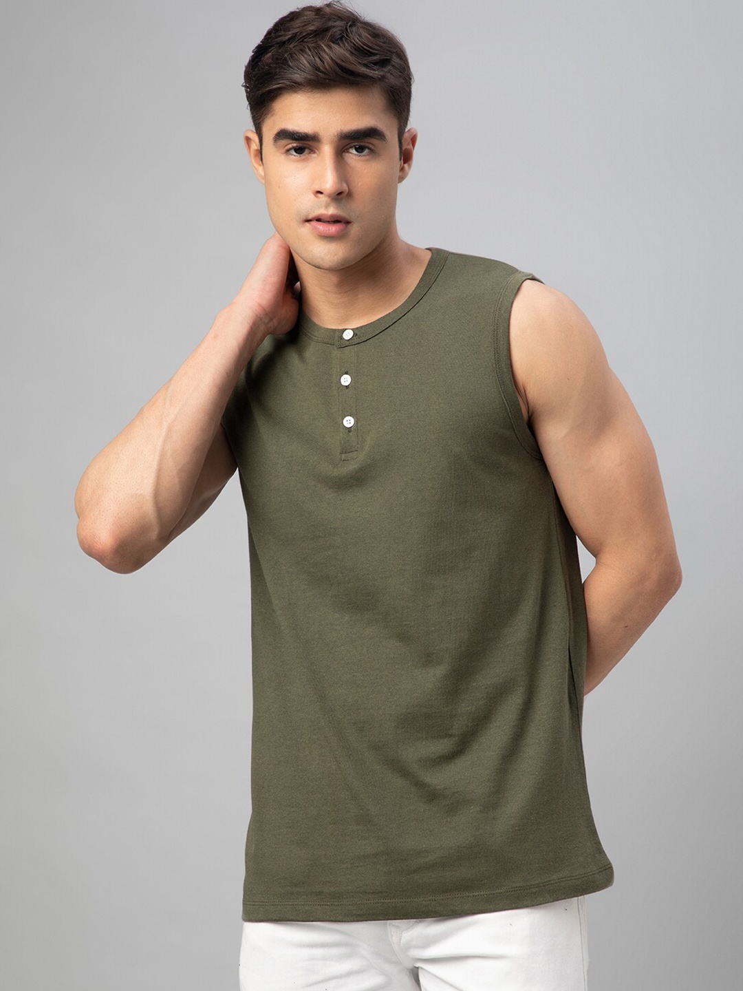 

FTX Henley Neck Sleeveless T-shirt, Olive