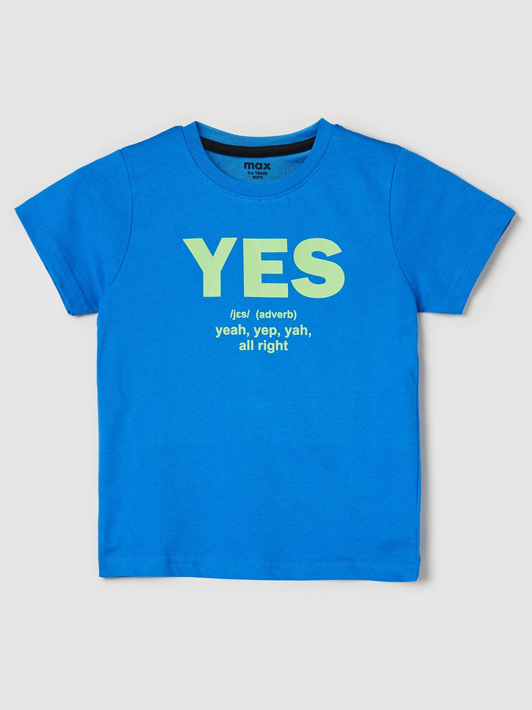 

max Boys Typography Printed Pure Cotton T-shirt, Blue